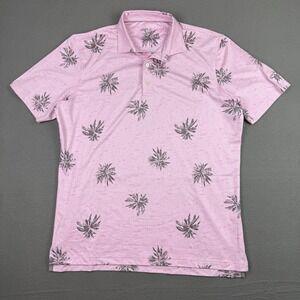 Jonnie-O Polo Shirt Pink Palm Tree Pattern Mens Size L Osler‎ Brook Golf